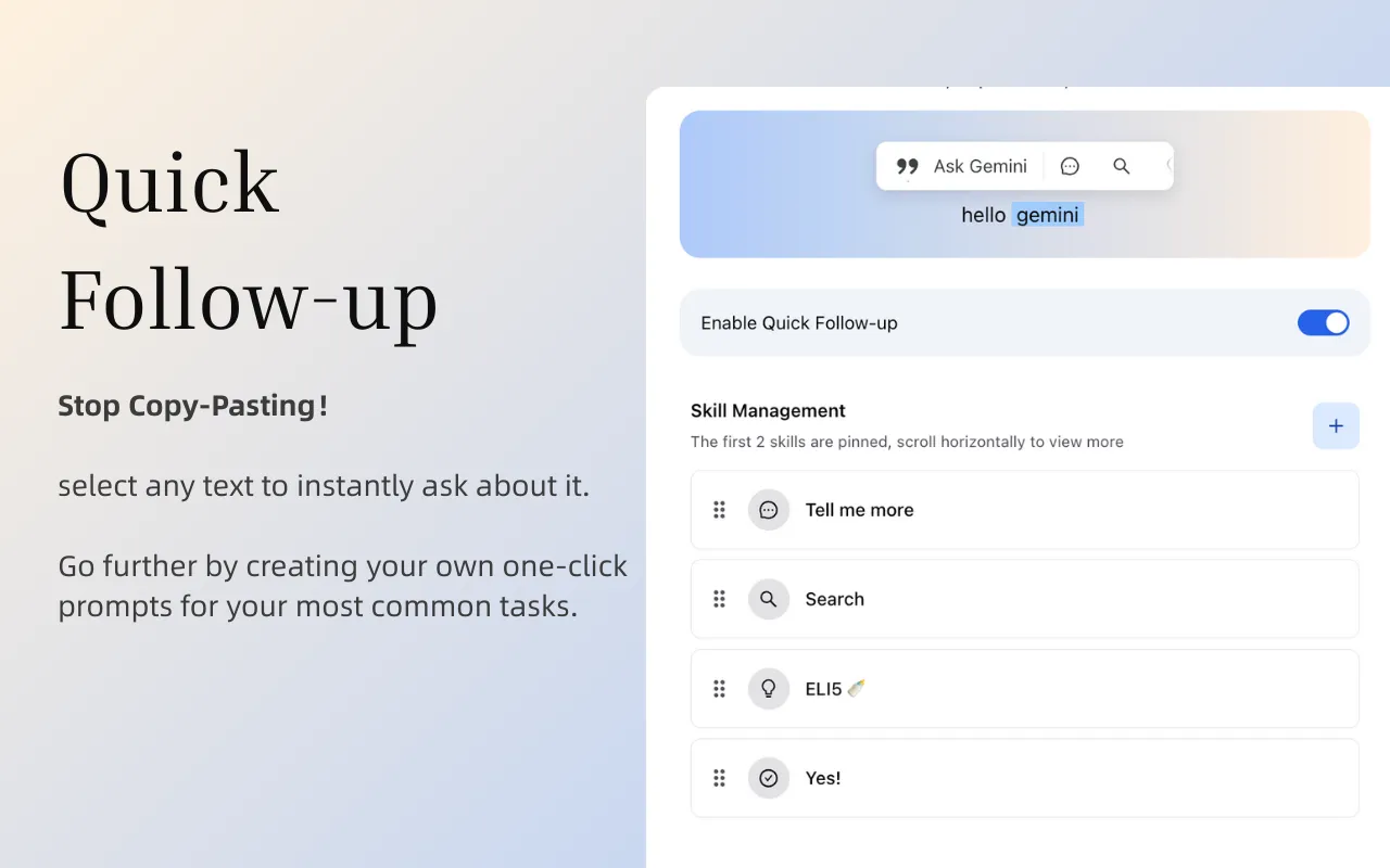 Quick Follow-up prompt actions inside Gemini Power Kit