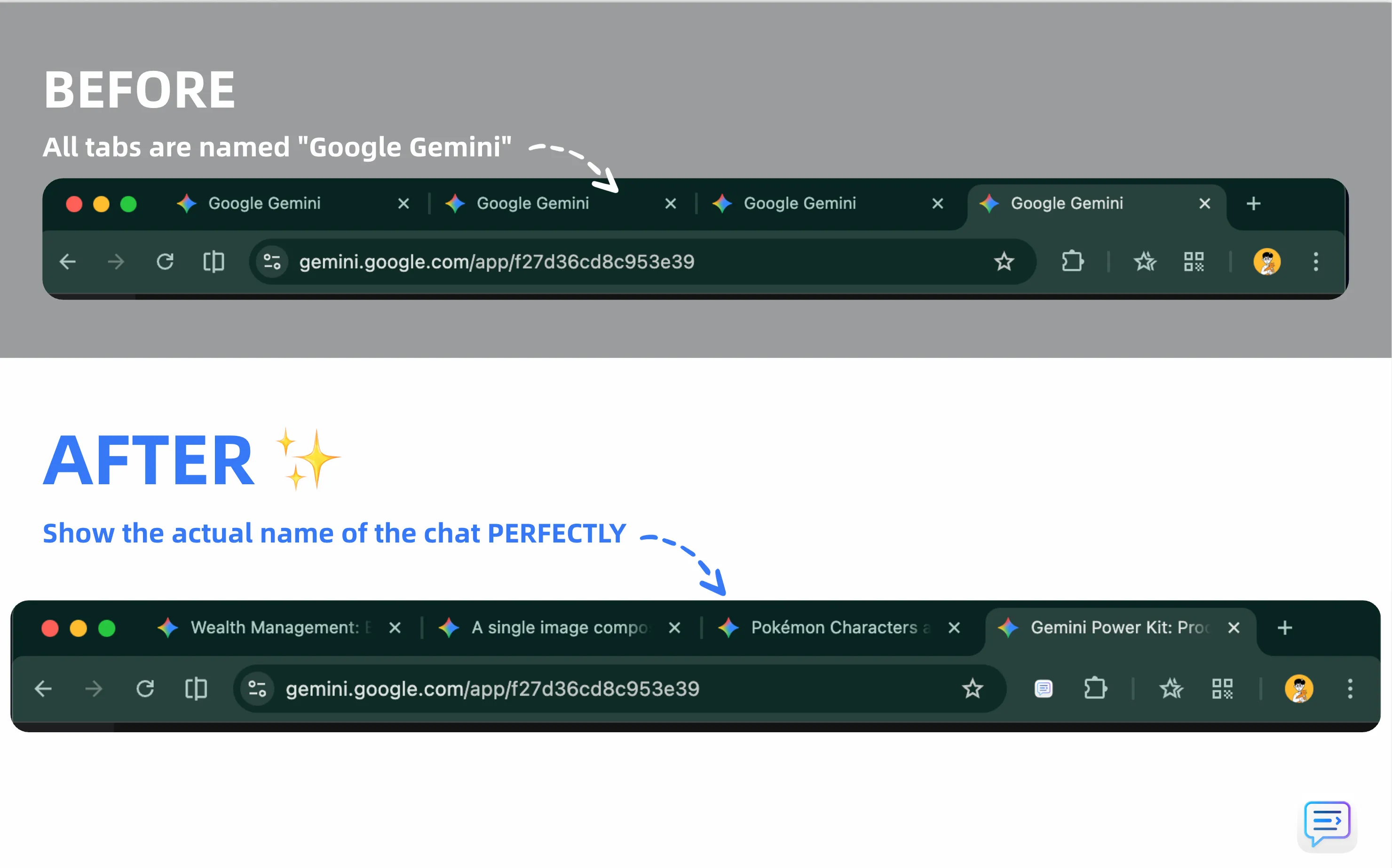 Gemini tab title synced to the current conversation