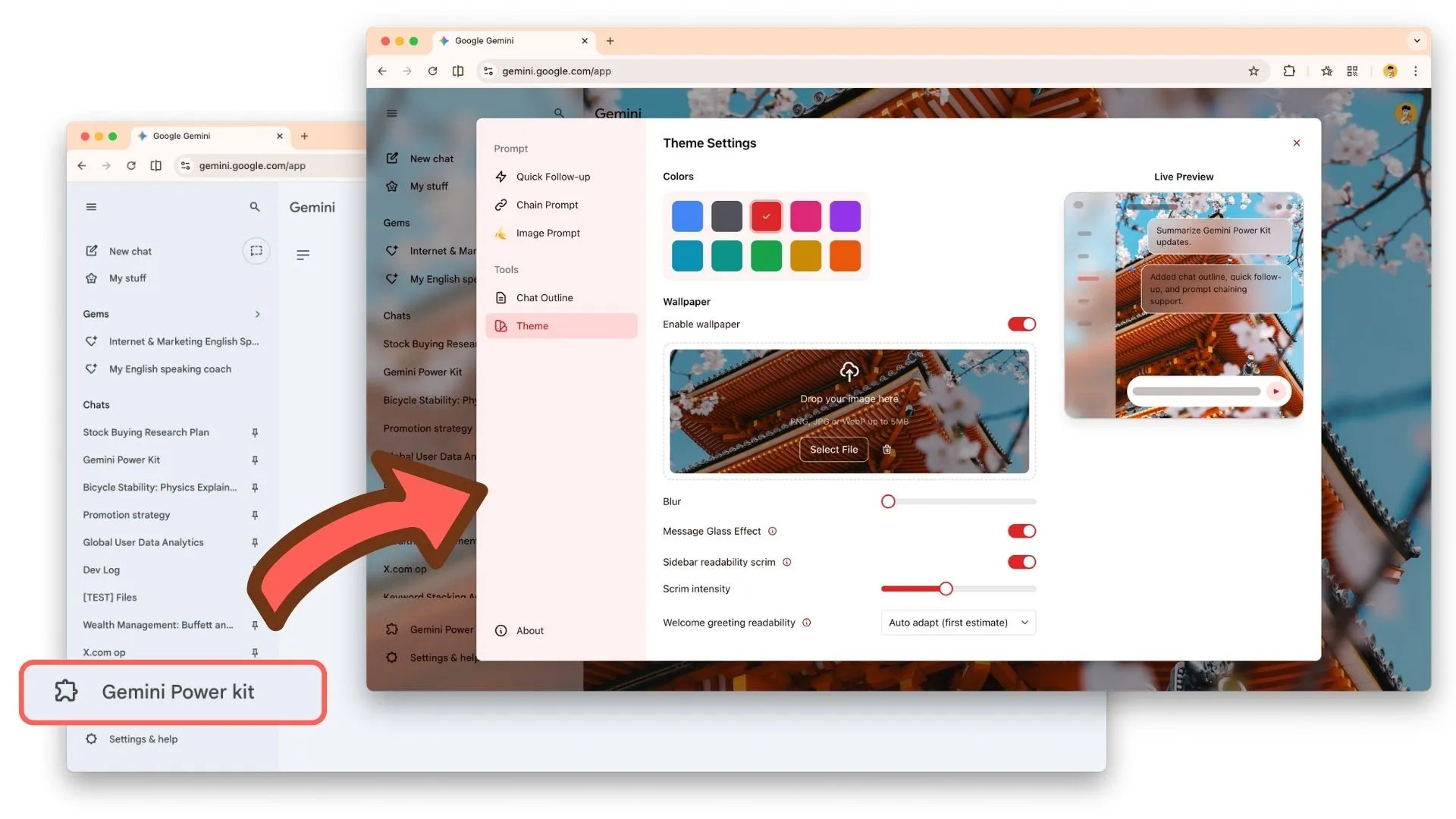 Gemini Power Kit theme customization overview